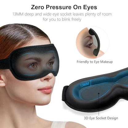 Gritin 100% Blackout Sleep Eye Mask for Women Men, Zero Pressure Sleep Mask - color: Black