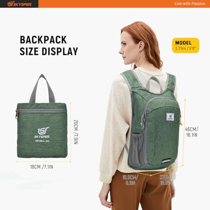 SKYSPER 스몰 데이팩 10L/15L/20L 하이킹 백팩 휴대용 경량 여행용 데이 팩 여성 남성용 - color: 초록색., size: 20L