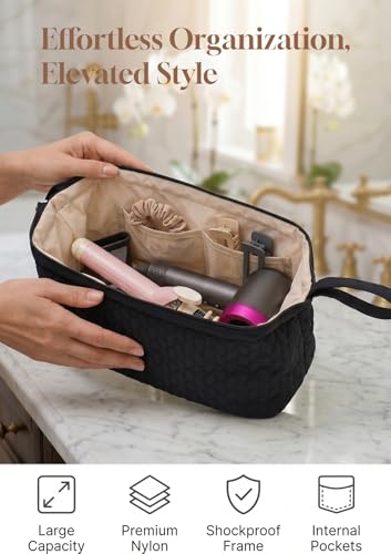 TeeYee Hair Tools Travel Bag for Dyson Airwrap Quilted Toiletry Bag - color: 002Black