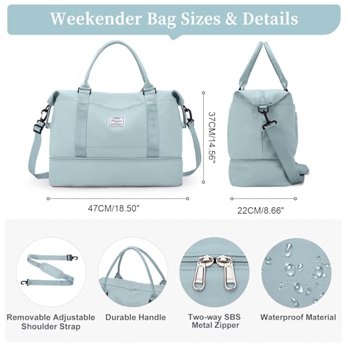 Travel Duffel Bag with Shoes Compartment, Weekender Bags for Women - color: B-Light Blue, size: Large