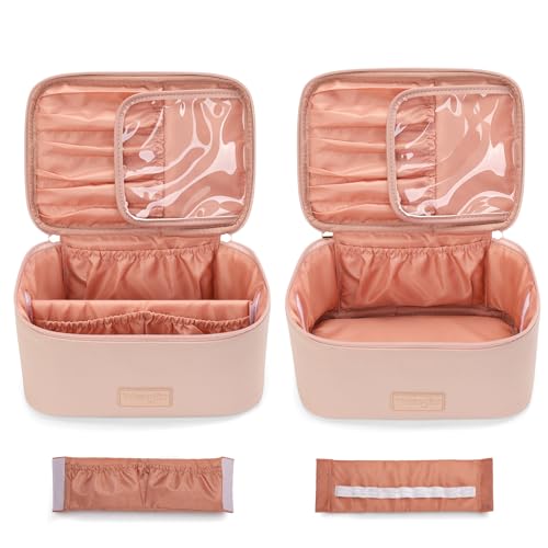 Wrangler Travel Makeup Bag 2pcs Set Cosmetic Bag with Makeup Brush Holder - color: Light Pink
