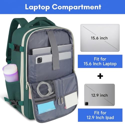 Taygeer 17.3" Laptop Backpack for Women, Airline Approved Carry On Backpack - color: Cream Pink Green, size: X-Large