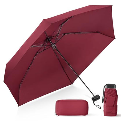 Mini Umbrella for Travel with Case Small Compact Sun Rain Tiny for Purse - color: 0.10 Wine Red