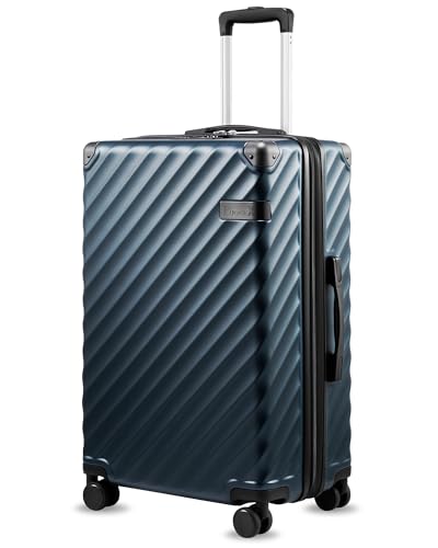 LUGGEX 24 Inch Checked Luggage with Spinner Wheels, Navy - color: Navy, size: Checked-Medium 24-Inch