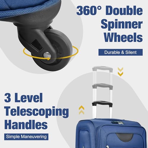 GDFStudio Softside Luggage Set, Softside Suitcase 3 Piece, Expandable Lightweight Luggage Sets with Travel Duffel Bag & Toiletry Bag, 22" 26" 30" Suitcase with Wheels TSA Lock, Navy Blue - color: Navy Blue(22/26/30/Db/Tb), size: 22/26/30/Db/Tb
