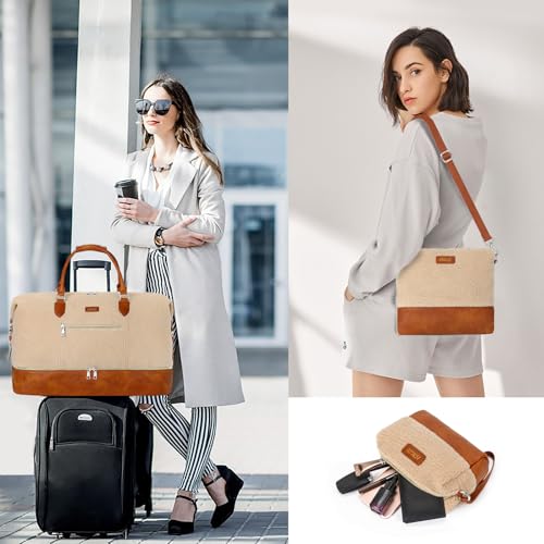 ITIEZY Weekender Bag for Women 21.5" Travel Duffel Large Carry On Bag 3PCS - color: 8a-Off White