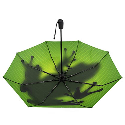 Automatic Auto Open Close Compact Printed Travel Umbrella for Rain Water-Resistant Mini Small Size Lightweight Folding Umbrella - color: Green Frog