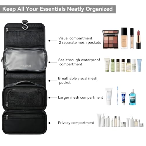 Hanging Toiletry Bag for Women Men Nylon Shaving Bag Travel Kit - color: Black