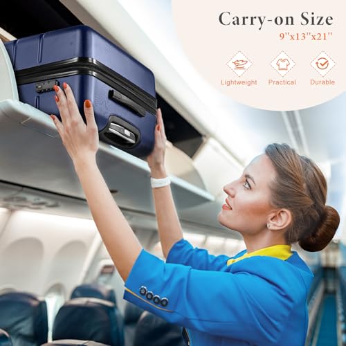 Sweetcrispy 20 Inch Carry On Luggage, Suitcase with Spinner Wheels - color: Navy Blue, size: 20 Inch