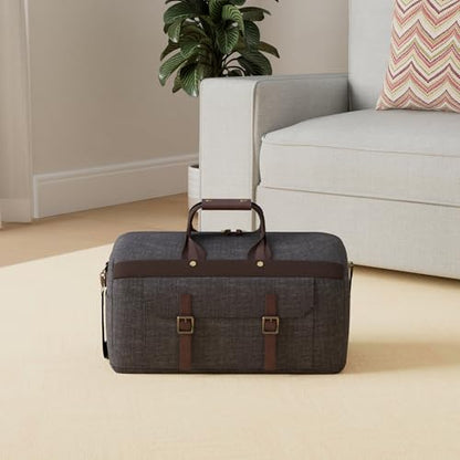 Duffle Bag for Men Waterproof Genuine Leather Canvas Travel Duffel Bags for Women Overnight Weekender Bag for Traveling - color: 4-Black