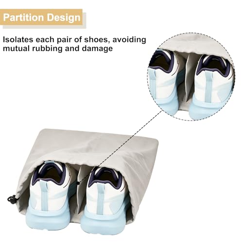 4 Pcs Shoe Bags for Travel, Shoes Pouch with Partition Design & Drawstring - color: Grey