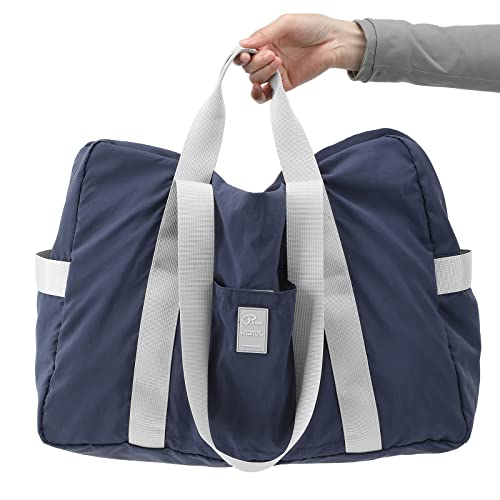 VanFn Foldable Travel Duffel Bag, Lightweight Packable Gym Sports Bag, Water-Resistant Nylon Weekend Bag with Shoe & Bottle Pockets, Luggage Sleeve, Shoulder Strap for Women and Men, P.Travel Series - color: Midnight Navy