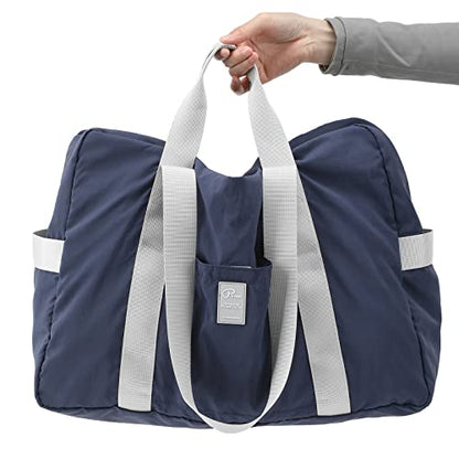VanFn Foldable Travel Duffel Bag, Lightweight Packable Gym Sports Bag, Water-Resistant Nylon Weekend Bag with Shoe & Bottle Pockets, Luggage Sleeve, Shoulder Strap for Women and Men, P.Travel Series - color: Midnight Navy