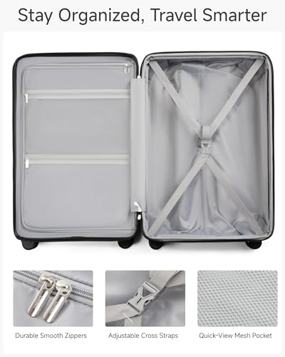 LUGGEX 24 Inch Checked Luggage with Spinner Wheels, Charcoal Metallic - color: Charcoal Metallic, size: Checked-Medium 24-Inch