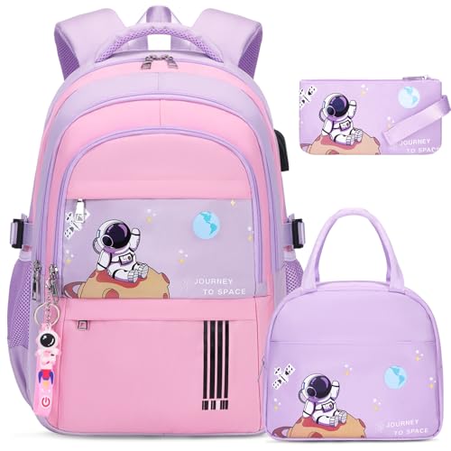 ACESAK Astronaut Backpack for Girls - Girls Backpack with Lunch Bag - color: Purple Pink