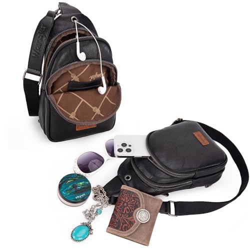 Wrangler Crossbody Bags for Women Sling Bag Fanny Pack Chest Purse Backpack - color: Black