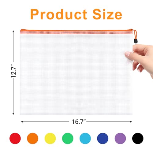24 Pack A3 Letter Size Mesh Zipper Bag, 8 Colors - size: 16.7 x 12.7 in-24pcs+Stickers