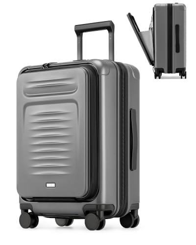 Coolife Expandable Luggage with TSA Lock Carry On Grey | Front Pocket with Laptop Compartment,22x14x9 Airline Approved,Durable Hardshell Suitcases,Reinforced Bottom Groove - color: Grey