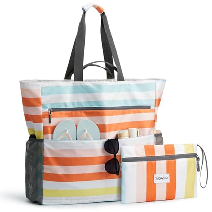 G4Free Beach Bag, Waterproof Sandproof Large Capacity Foldable for Women - color: Rainbow, size: 50L