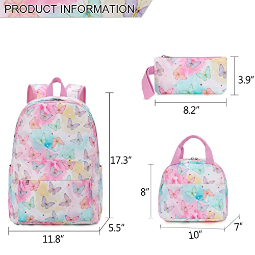 LEDAOU Backpack for Girls School Bag Kids Bookbag Teen Backpack Set Daypack with Lunch Bag and Pencil Case - color: Butterfly