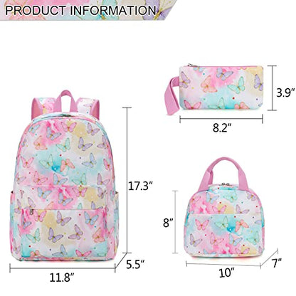 LEDAOU Backpack for Girls School Bag Kids Bookbag Teen Backpack Set Daypack with Lunch Bag and Pencil Case - color: Butterfly