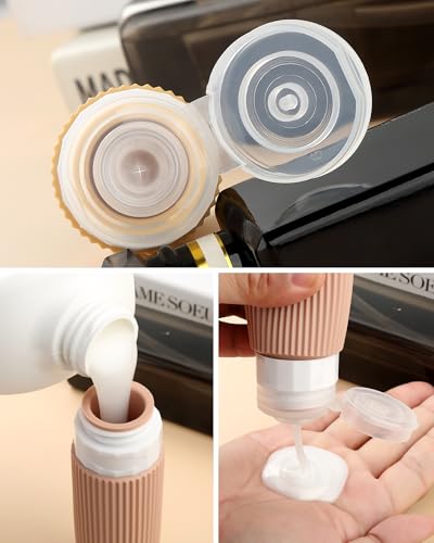 Mrsdry Travel Bottles 8 Pack, TSA Approved 3 oz Toiletries Containers, Leak Proof Silicone Squeezable Essentials Jars with Clear Bag - color: Apricot, size: Bottle 3oz Jars 3oz