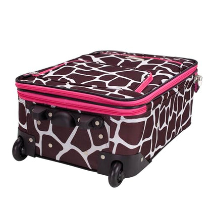 Rockland Fashion Softside 2 Piece Luggage Set, Expandable, (14" Tote/19" Upright), Pink Giraffe - color: Pink Giraffe, size: 2 Piece (19"/14" Tote)