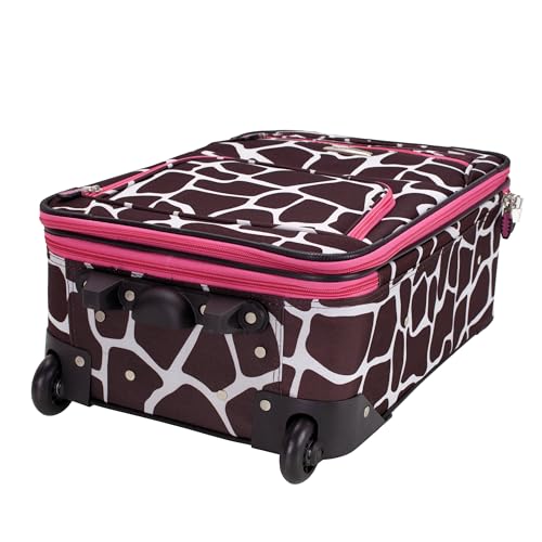 Rockland Fashion Softside 2 Piece Luggage Set, Expandable, (14" Tote/19" Upright), Pink Giraffe - color: Pink Giraffe, size: 2 Piece (19"/14" Tote)