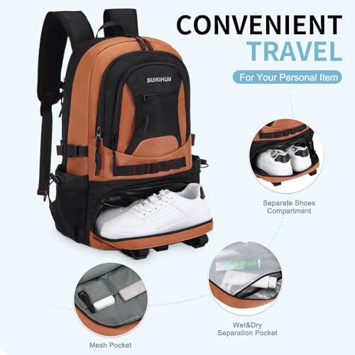 Hiking Daypack Camping Expandable Travel Backpack Men Women 40L - color: Orange&black, size: Medium