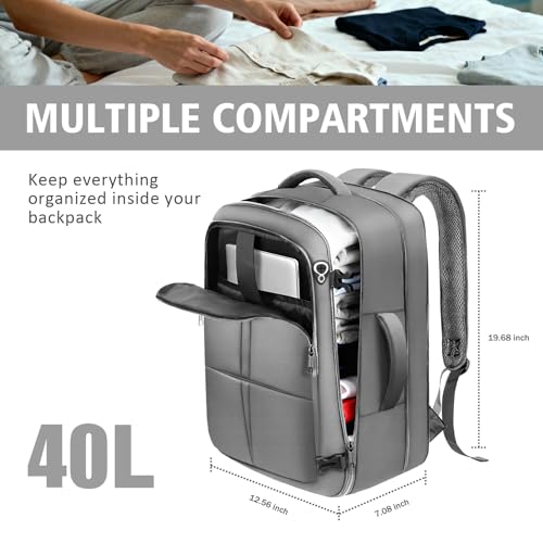 Travel Backpack for Men, 50L Expandable Large Carry On TSA Backpack, Grey - color: Grey