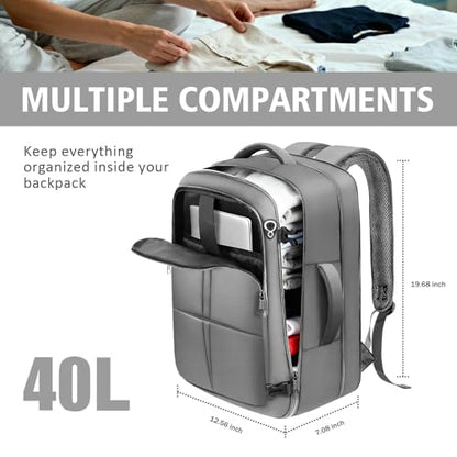Travel Backpack for Men, 50L Expandable Large Carry On TSA Backpack, Grey - color: Grey