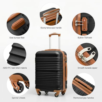 Coolife Luggage Set 3 Piece Luggage Set Carry On Suitcase Hardside Luggage with TSA Lock Spinner Wheels(Black, 3 piece set (DB/TB/20)) - color: Black, size: 3 piece set (DB/TB/20)