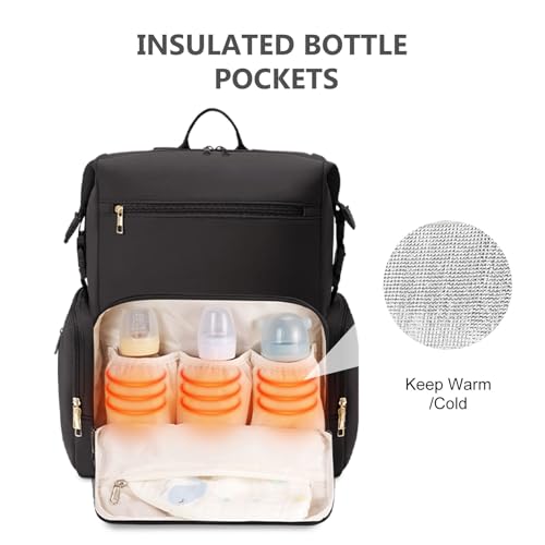 CEI-CEI Neoprene Diaper Bag Backpack with Changing Pad, Large Newborn Baby Maternity Bags Travel Tote with Insulated Pockets (Black) - color: Black