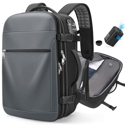 POSO Vacuum Backpack Travel, 60L Expandable Vacuum Seal Backpack with Pump & Laptop Compartment (Fits 17") - color: Dark Gray, size: Vacuum Enabled