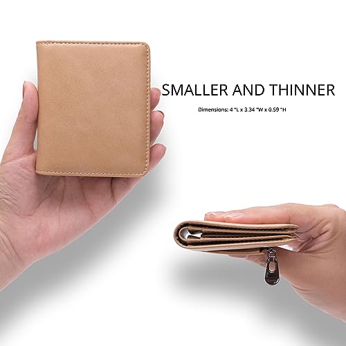 Alldaily Small RFID Wallet for Women Slim Compact Bifold Pocket Ladies Travel Mini Purse (Apricot) - color: Beige