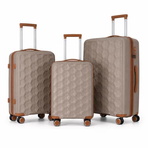 3-Piece PP Hardshell Luggage Set, 20"/24"/28", Coffee Brown - color: Coffee Brown
