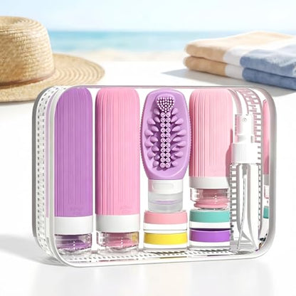 Vitog 16 Pack Travel Bottles with Body Brush, TSA Approved Toiletry Kit - color: Purple