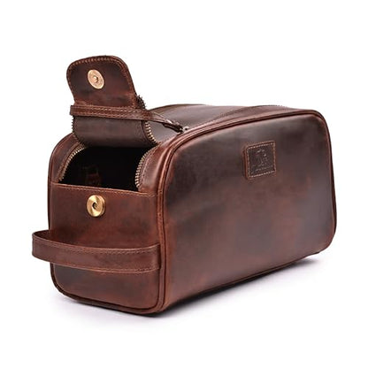 Leather Toiletry Bag for Men, Travel Dopp Kit Shaving Bag - color: Cherry