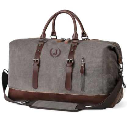 Personalized Duffle Bag for Men Travel Weekender Overnight Duffel Initial J - color: Brown J