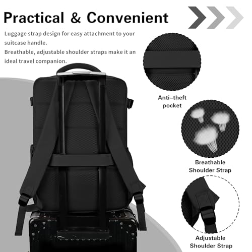 Travel Carry On Backpack for Women, TSA Approved 15.6" Laptop Daypack - color: Black, size: Large