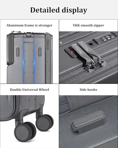 Joyway 20 Inch Top Opening Carry on Luggage with Aluminium Frame, Grey - color: Grey