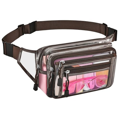 USPECLARE Clear Fanny Pack Stadium Approved Large Multi-Purpose Waist Bag - color: Chocolate, style: 1-pack-pvc
