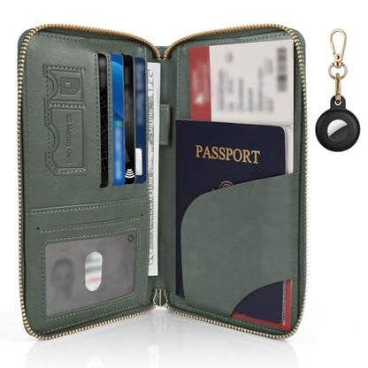 RFID Blocking Passport Wallet, PU Passport Pouch for Travel, Green - color: Leather-Green