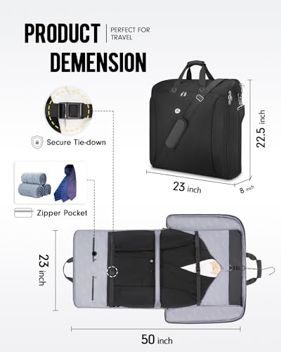 MATEIN Garment Bags for Travel, Large Double Layer Suit Bag Up to 6 Suits - color: Black
