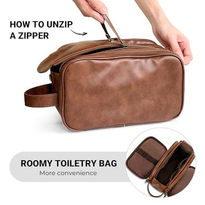 Elviros Travel Toiletry Bag for Men PU Leather Dopp Kit (Small, Dark Brown) - color: Dark Brown, size: Small (Pack of 1)