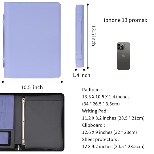 Wonderpool Travel Zippered Portfolio 3 Ring Binder A4 Padfolio Document Case with Removable Clipboard Legal Pad Holder, Business Office School Organizer for Men and Women (Purple) - color: Purple