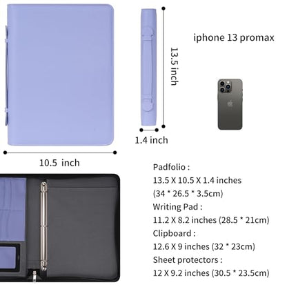 Wonderpool Travel Zippered Portfolio 3 Ring Binder A4 Padfolio Document Case with Removable Clipboard Legal Pad Holder, Business Office School Organizer for Men and Women (Purple) - color: Purple