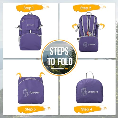 ZOMAKE Lightweight Packable Backpack 35L, Water Resistant Foldable Day Pack - color: C-purple