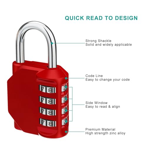 ZHEGE Combination Padlock 2 Pack, 4 Digit Lock for Locker (Silver & Red) - color: 2P, Sliver&Red, size: 2P