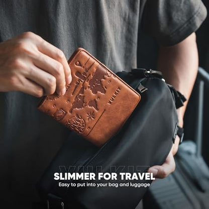 VULKIT Passport Holder Magnetic Closure RFID Blocking Travel Wallet Passport Book Cover Boarding Pass Holder Travel Essentials - color: Brown